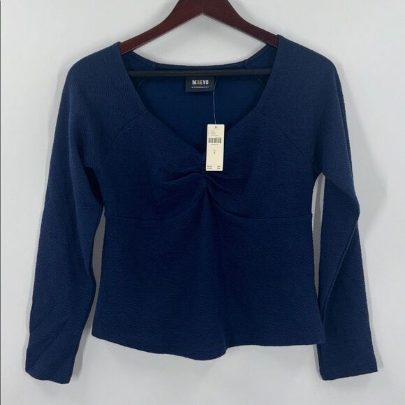 Maeve Anthropologie Dark Blue Long Sleeve Shirt Sweetheart Top New With Tags - Picture 3 of 15